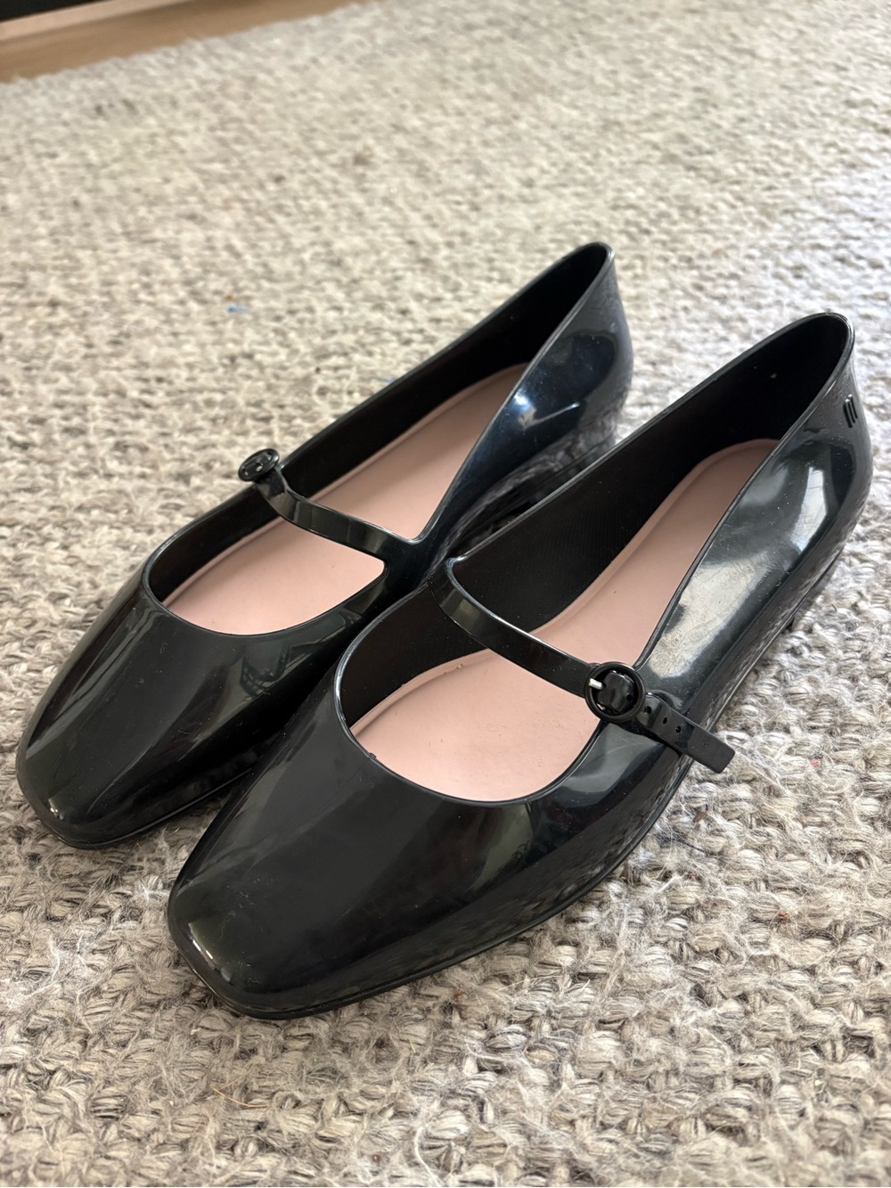 Melissa new Black Mary Jane Jelly Flats - Glossy Patent Look Sz 40/9